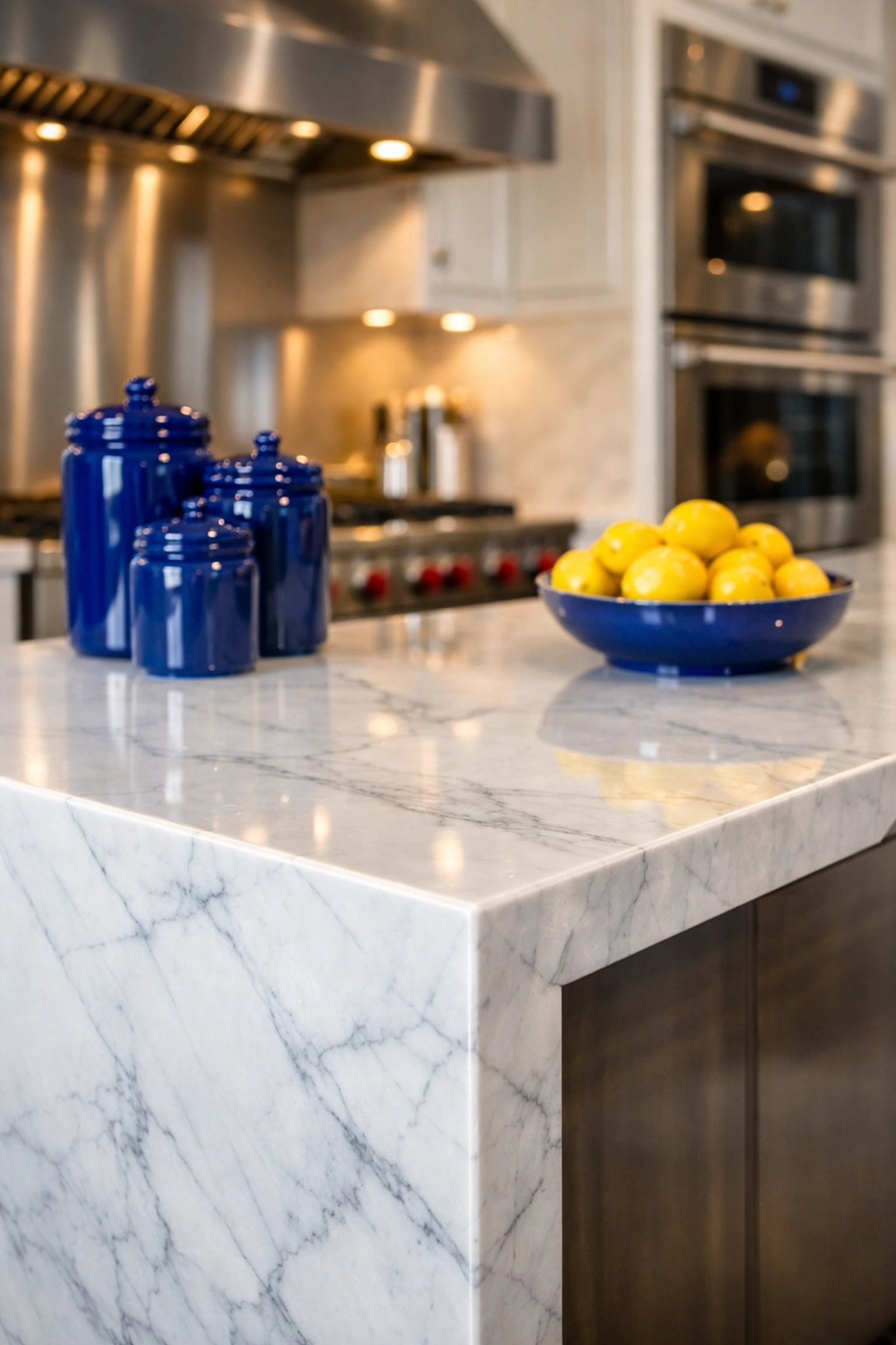 Polished marble kitchen island in a Dover home cleaned by professional residential cleaning Massachusetts teams.