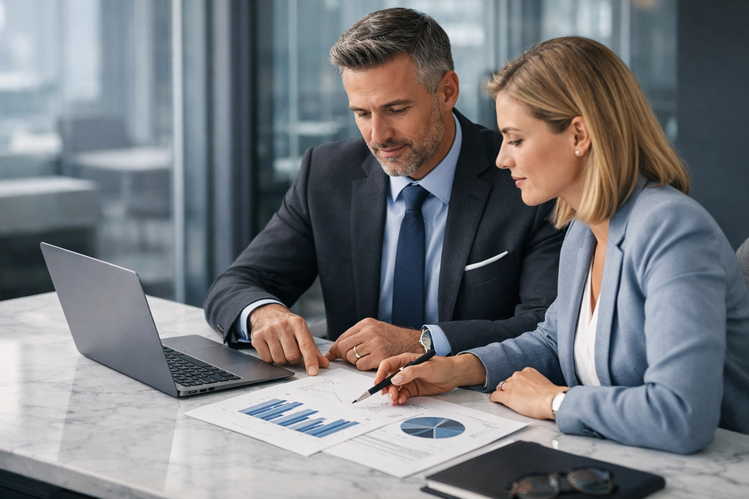 Two experts reviewing financial charts, symbolizing the strategic partnership between a CFO and a CPA.