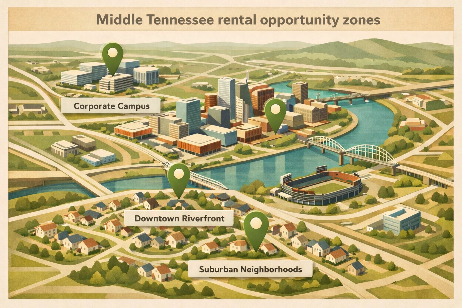 Middle Tennessee rental investment opportunity zones including East Bank and Oracle campus areas