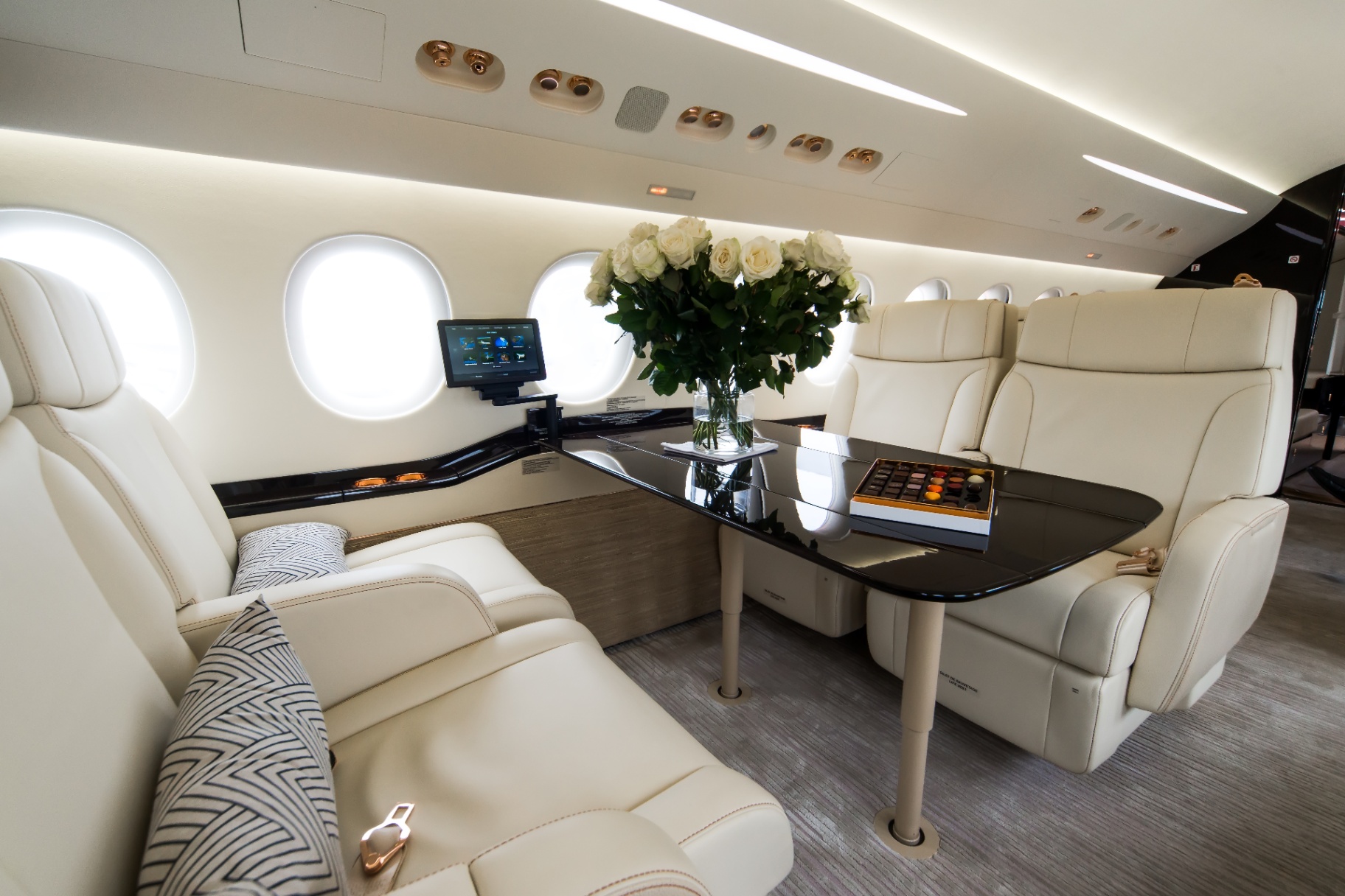 Spacious private jet cabin