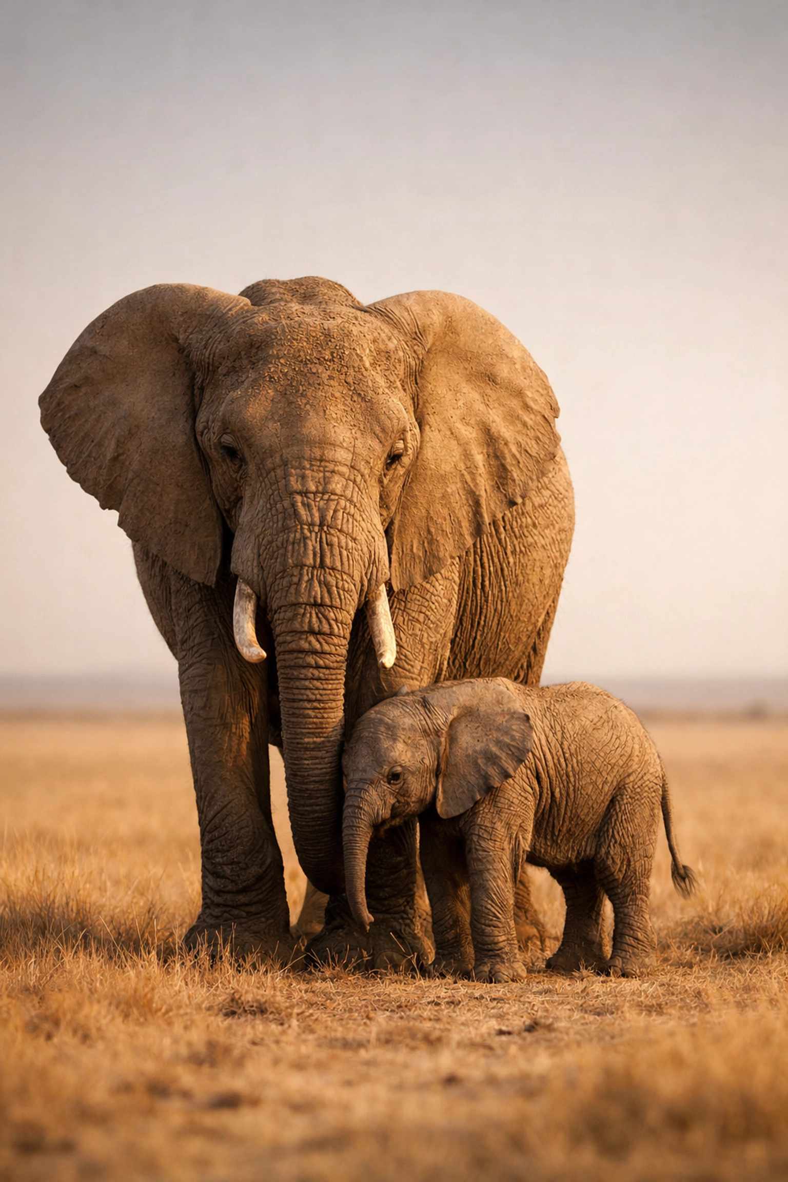 African elephant and calf on the savannah symbolizing the long-term mission of authentic zoo conservation.