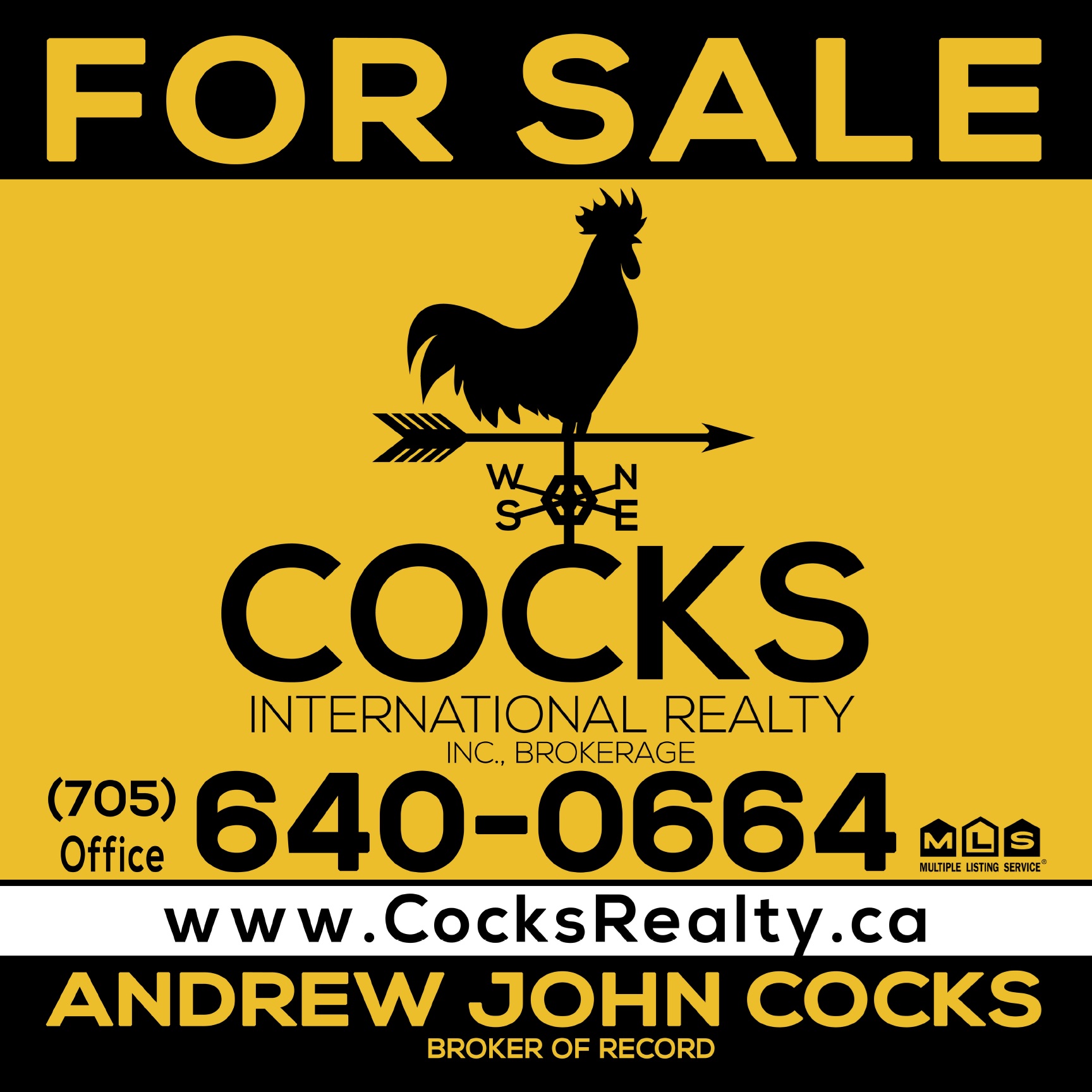 For Sale Sign - Cocks International Realty Inc.