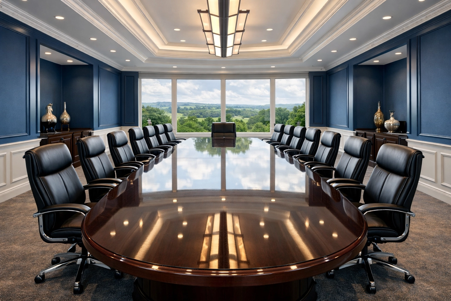 A pristine executive boardroom in Carlisle showing high-quality results from professional commercial cleaning.