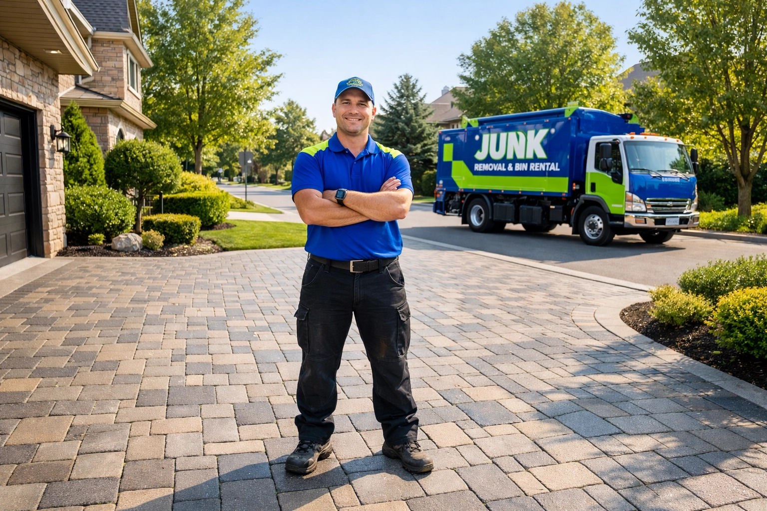 Roman standing in a clean Newmarket driveway after a successful residential decluttering service.
