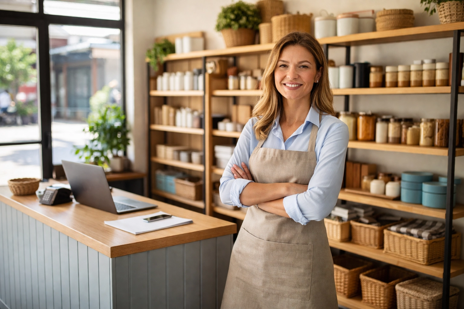 Small business owner stands in secure retail shop highlighting Business Owners Policy (BOP) coverage for small businesses
