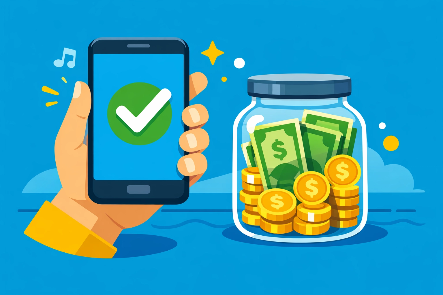Smartphone and cash jar showing the process of reporting digital and cash tips for federal tax purposes.