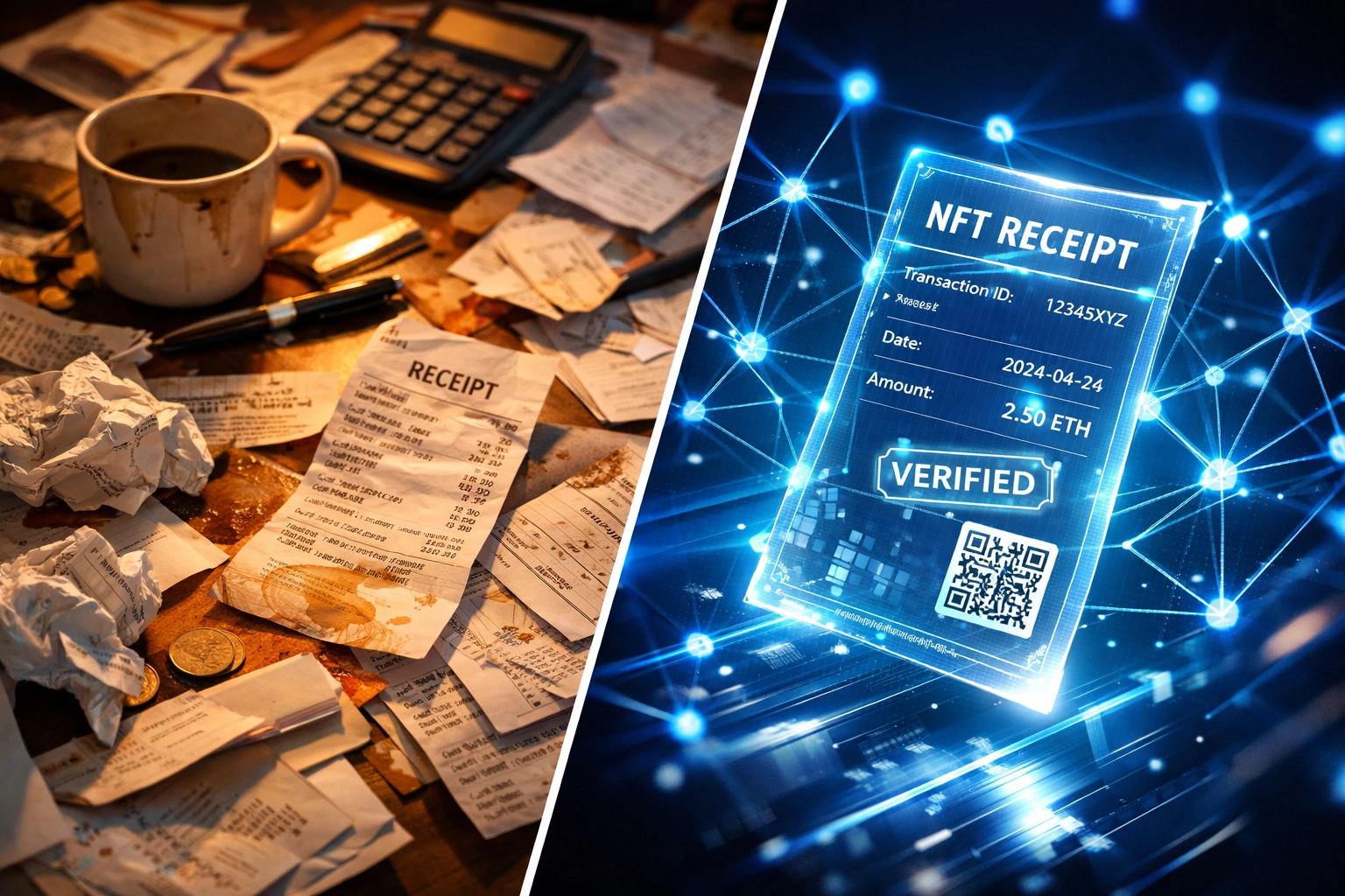 Traditional paper receipts versus blockchain NFT receipt verification technology