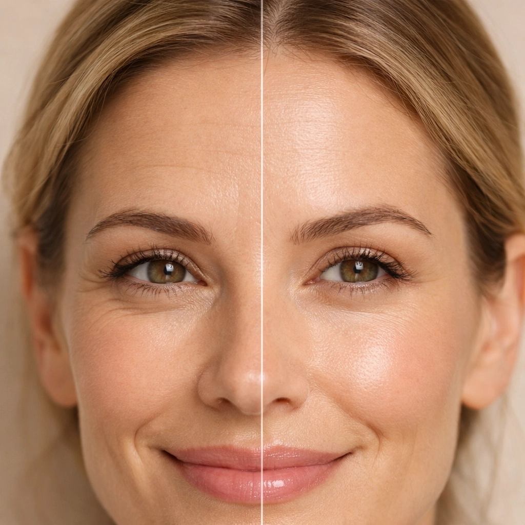 Baby Botox before and after showing subtle wrinkle prevention in forehead and eye area