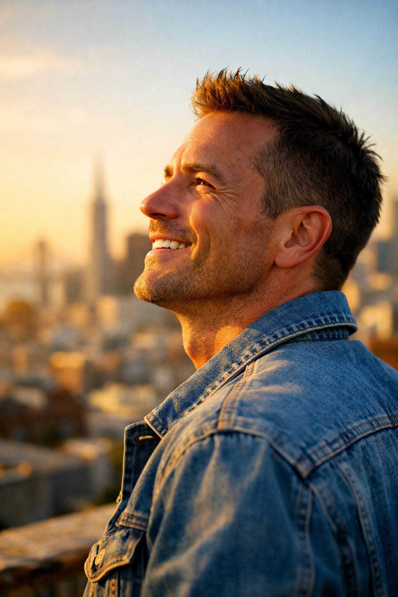 A hopeful gay man on a sunny rooftop, symbolizing survival and the Lazarus Effect in historical MM romance books.