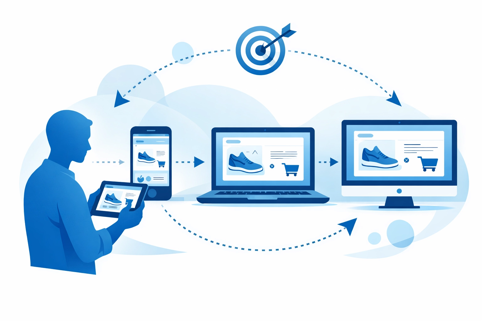 Retargeting campaign tracking customer across multiple devices from tablet to desktop
