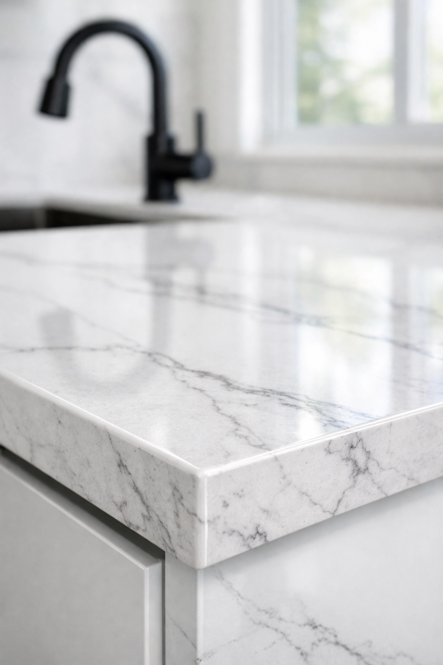 Quartz countertop with matte black faucet in Orlando kitchen remodeling project