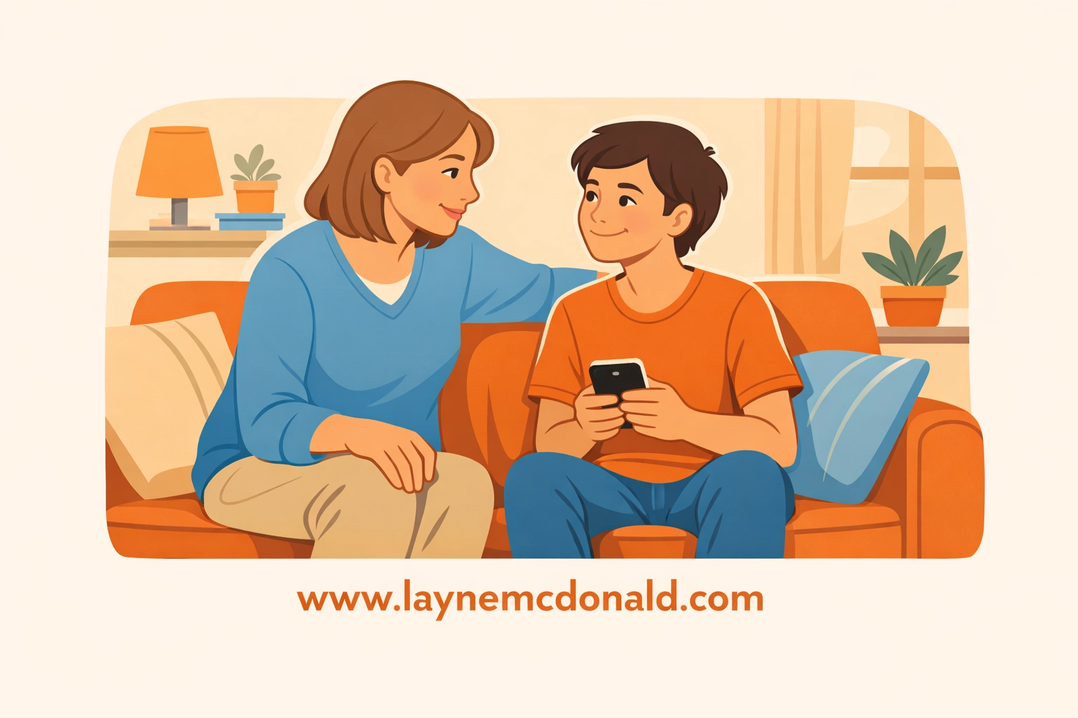 Parent and teen having open conversation about smartphone use and digital safety