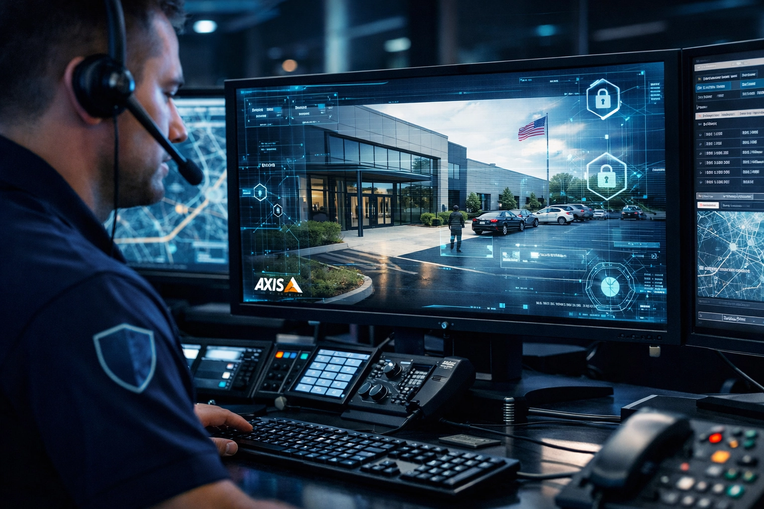 Emergency dispatcher viewing real-time Axis camera share data to protect a Michigan business.