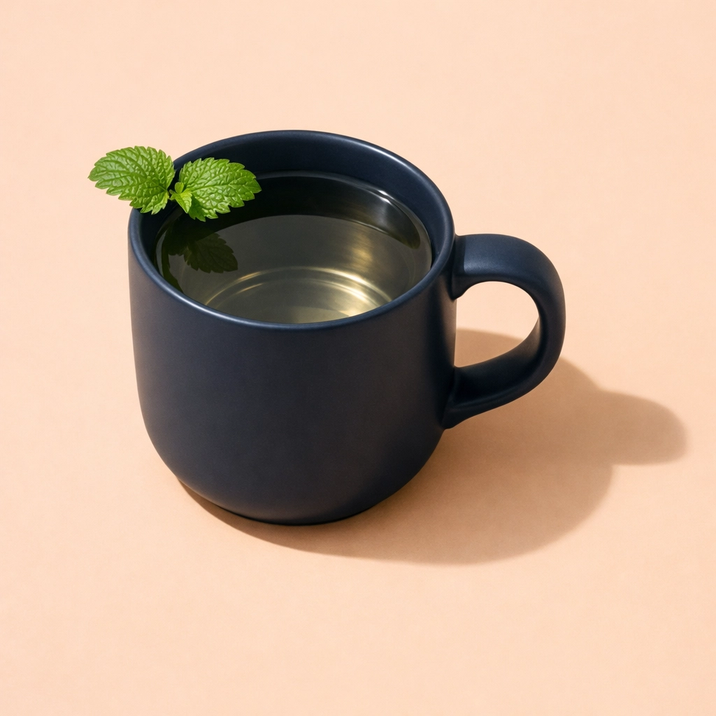 A soothing cup of lemon balm herbal tea as a natural aid for sleep and anxiety.