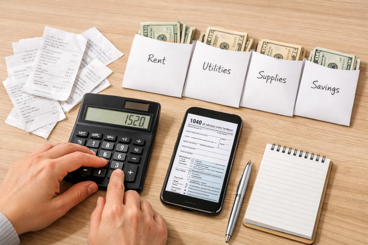 Calculating self-employment tax with receipts and calculator