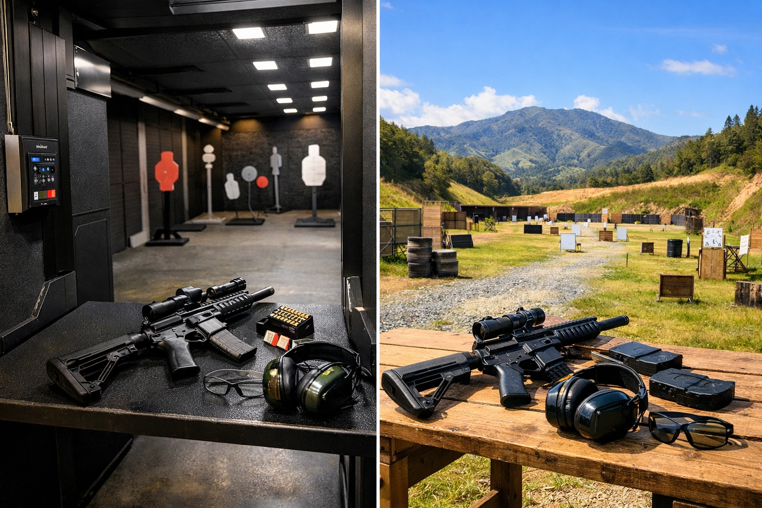 Comparison of Envigado indoor and Rionegro outdoor shooting range facilities in Medellin
