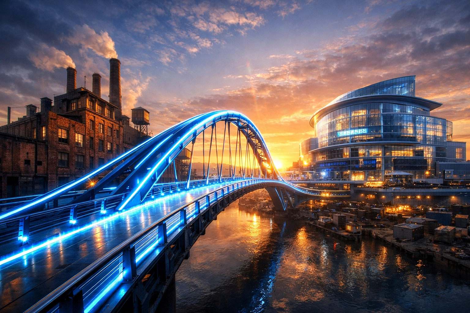 A digital bridge representing the migration from legacy systems to modern .NET 8 engineering software.