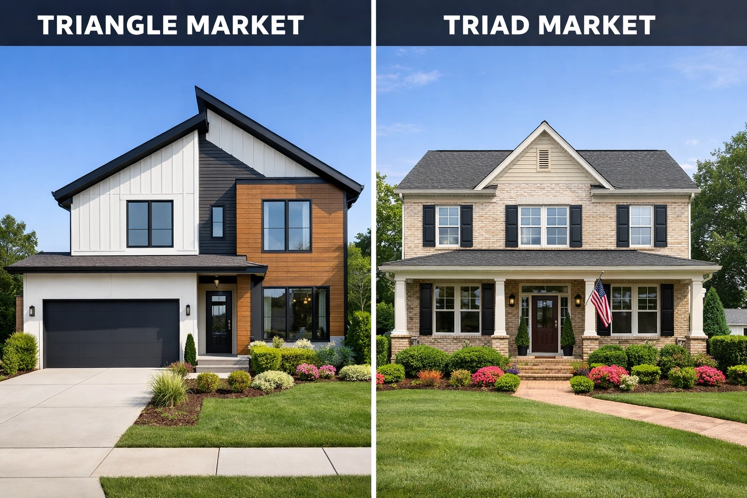 Side-by-side comparison of NC Triangle and NC Triad homes showing market differences