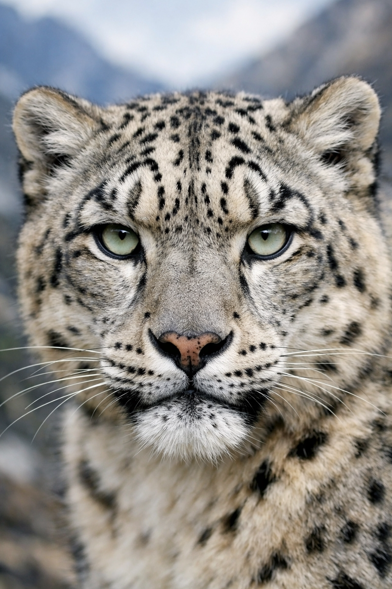 Snow leopard close-up portrait showing detailed fur and eyes for zoo marketing engagement