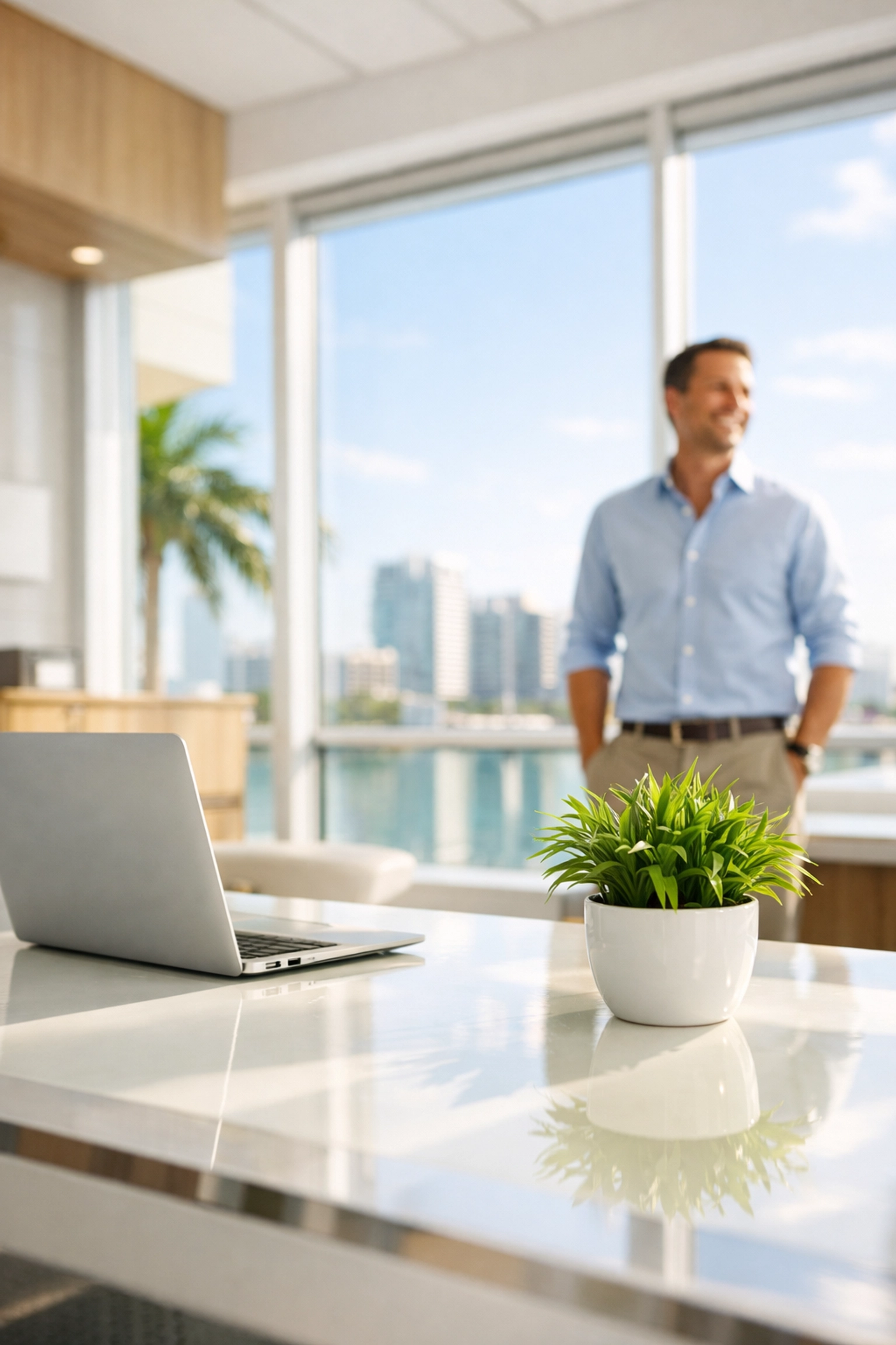 Clean and modern Tampa office workspace showing the productivity benefits of professional office cleaning.