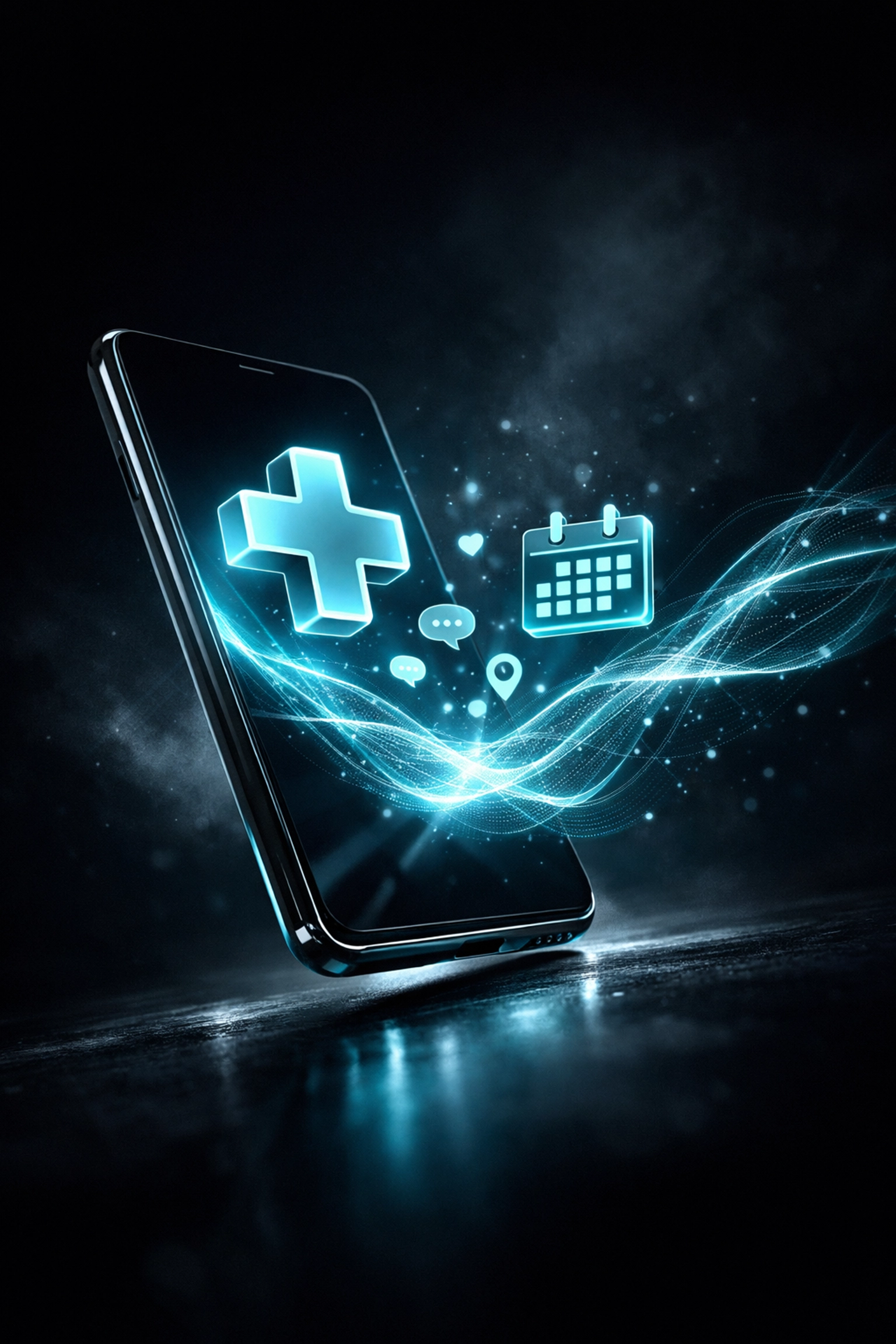 Smartphone with digital medical icons representing intent-based social media marketing for dermatology practices.