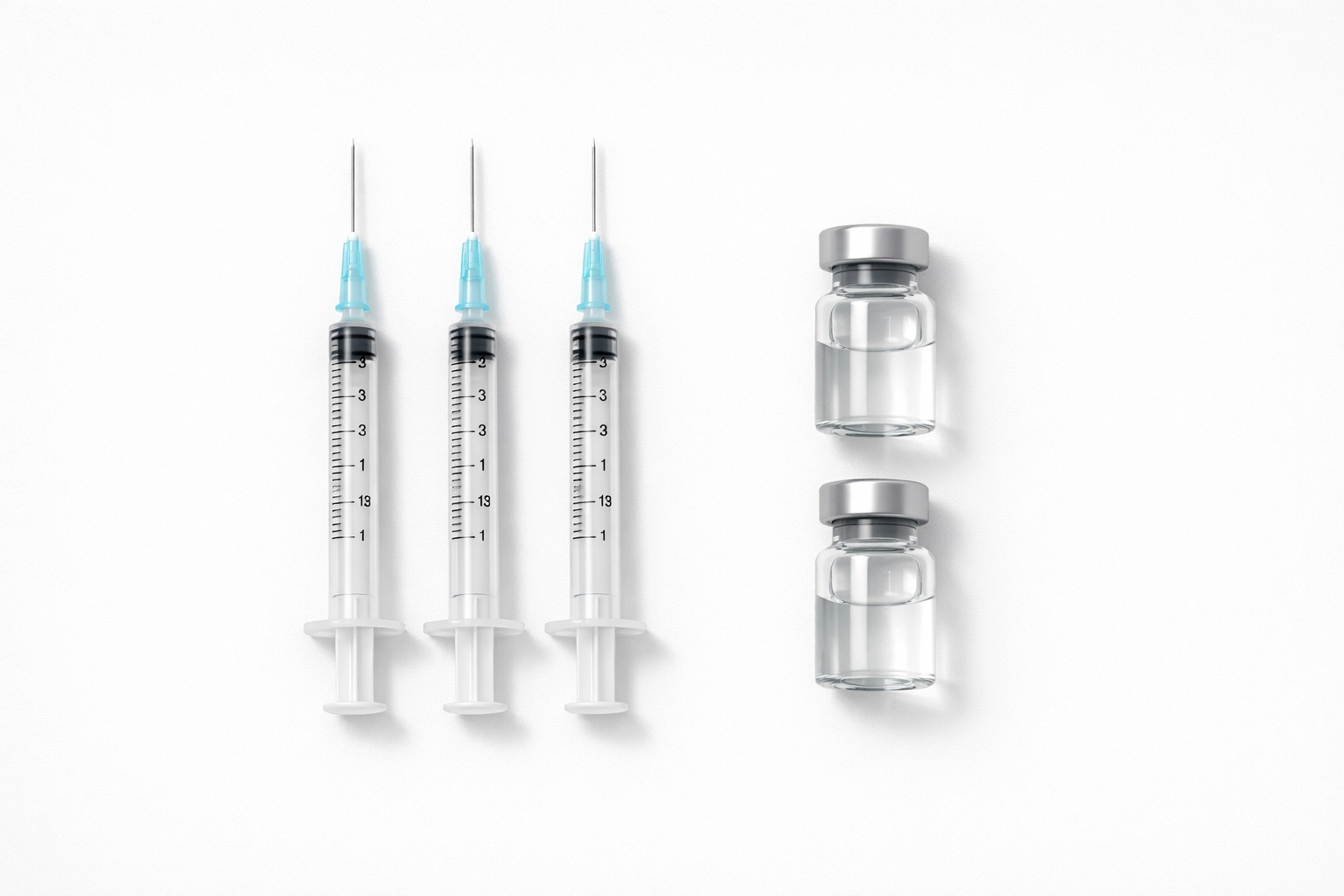 Neat arrangement of research syringes and peptide vials in a clinical laboratory setting.