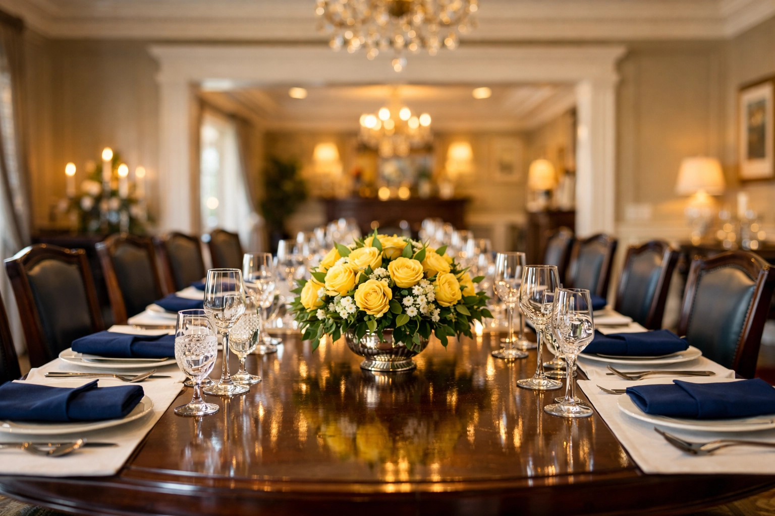 Pristine formal dining room in a luxury Lexington estate ready for a special occasion.