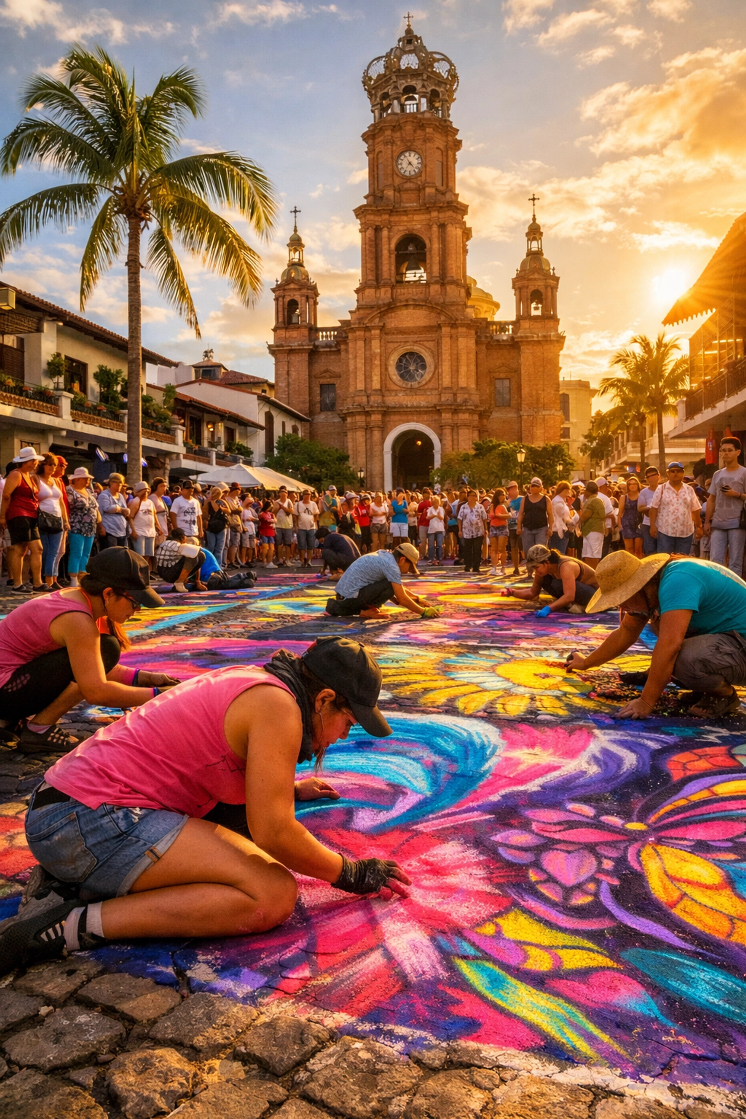 Madonnari Festival street art celebration in Puerto Vallarta's historic center
