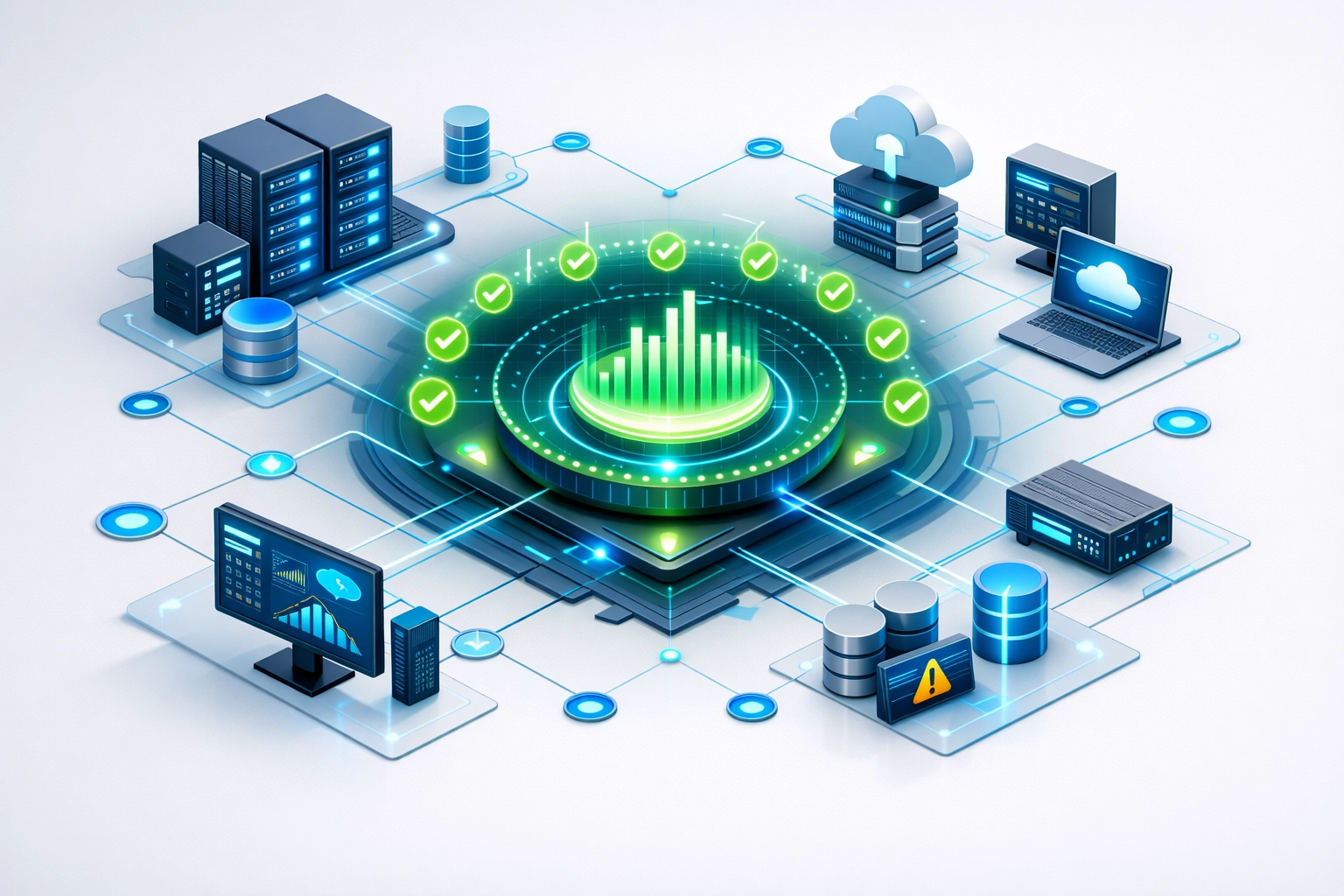 ITOM health monitoring dashboard showing predictive analytics and service infrastructure connections
