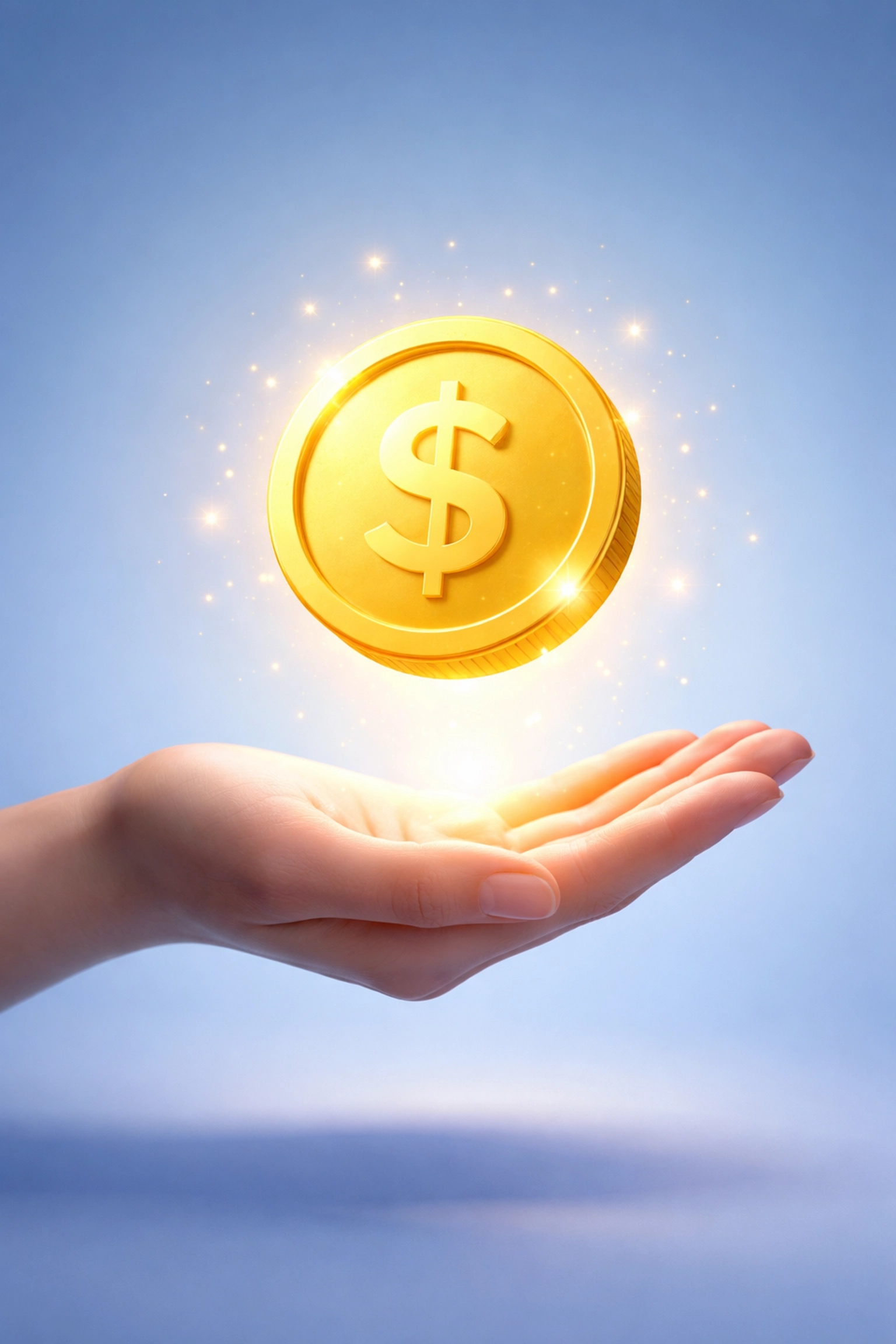 A golden stablecoin hovers above a hand, illustrating LUSD stablecoin benefits and stable Web3 crypto payments.