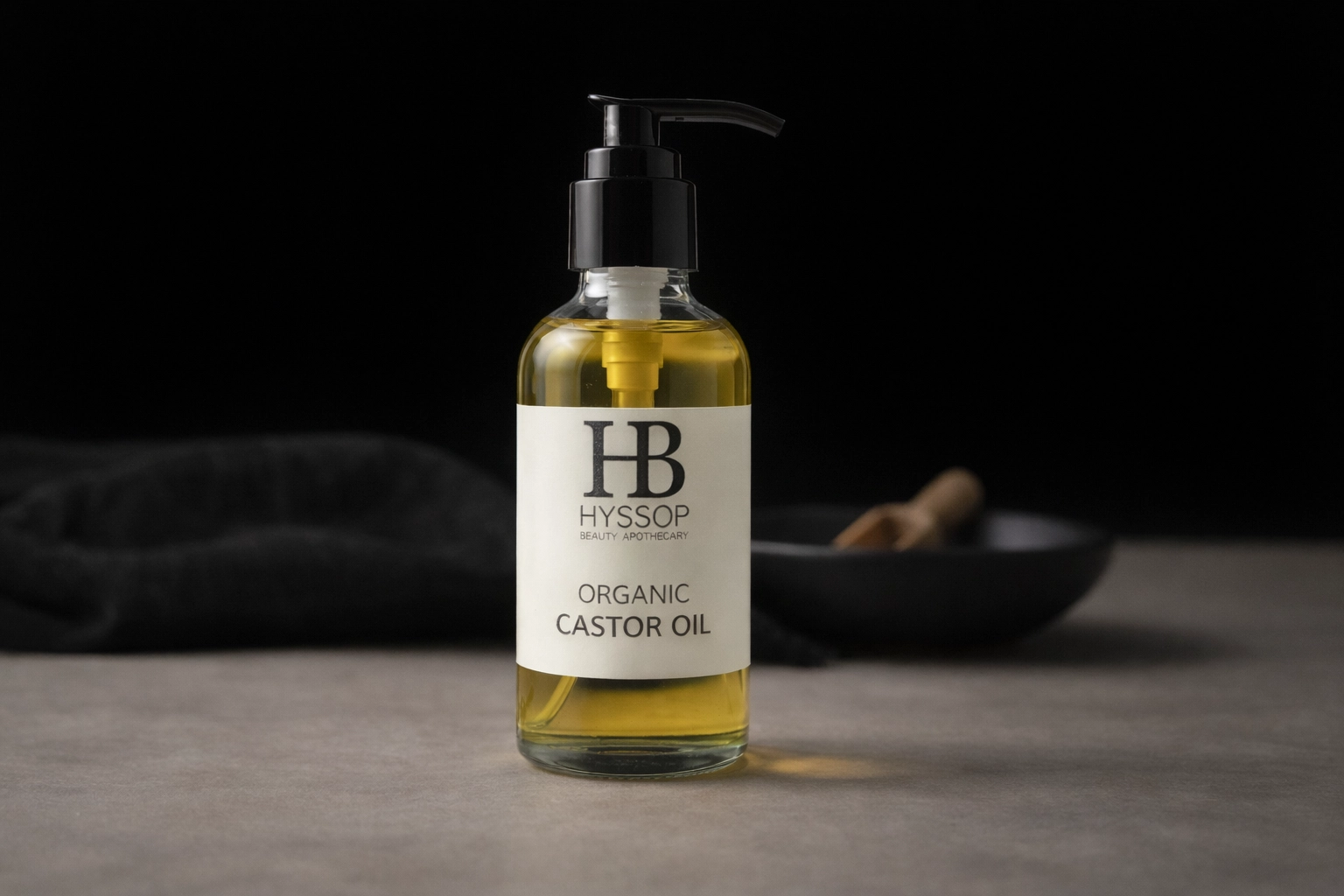 Hyssop Beauty Apothecary Organic Castor Oil in a glass bottle