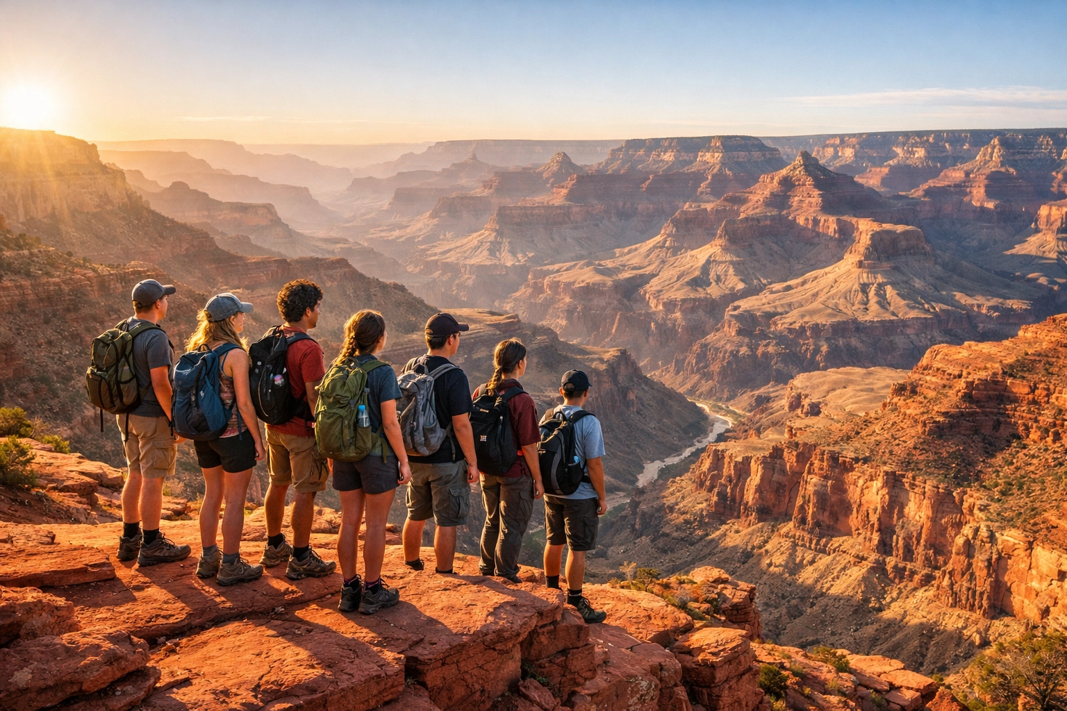 High school students overlook the Grand Canyon on an Appleseed Expeditions Navajo service trip.