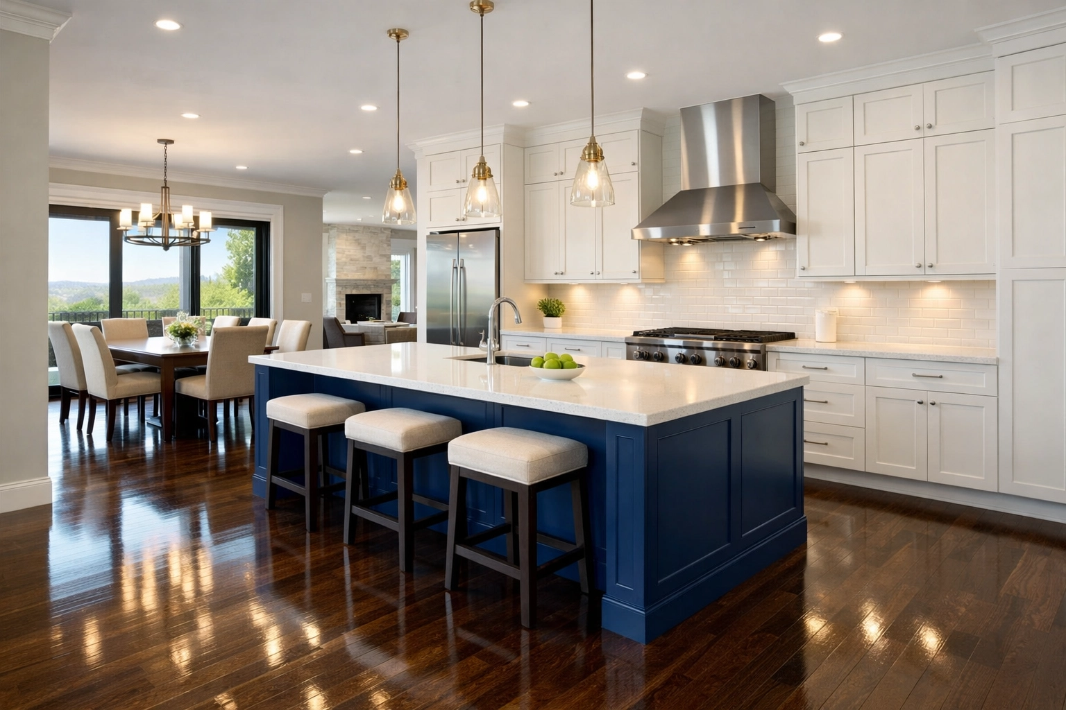 Immaculate open-concept kitchen in an Ashland estate after a professional recurring house cleaning appointment.