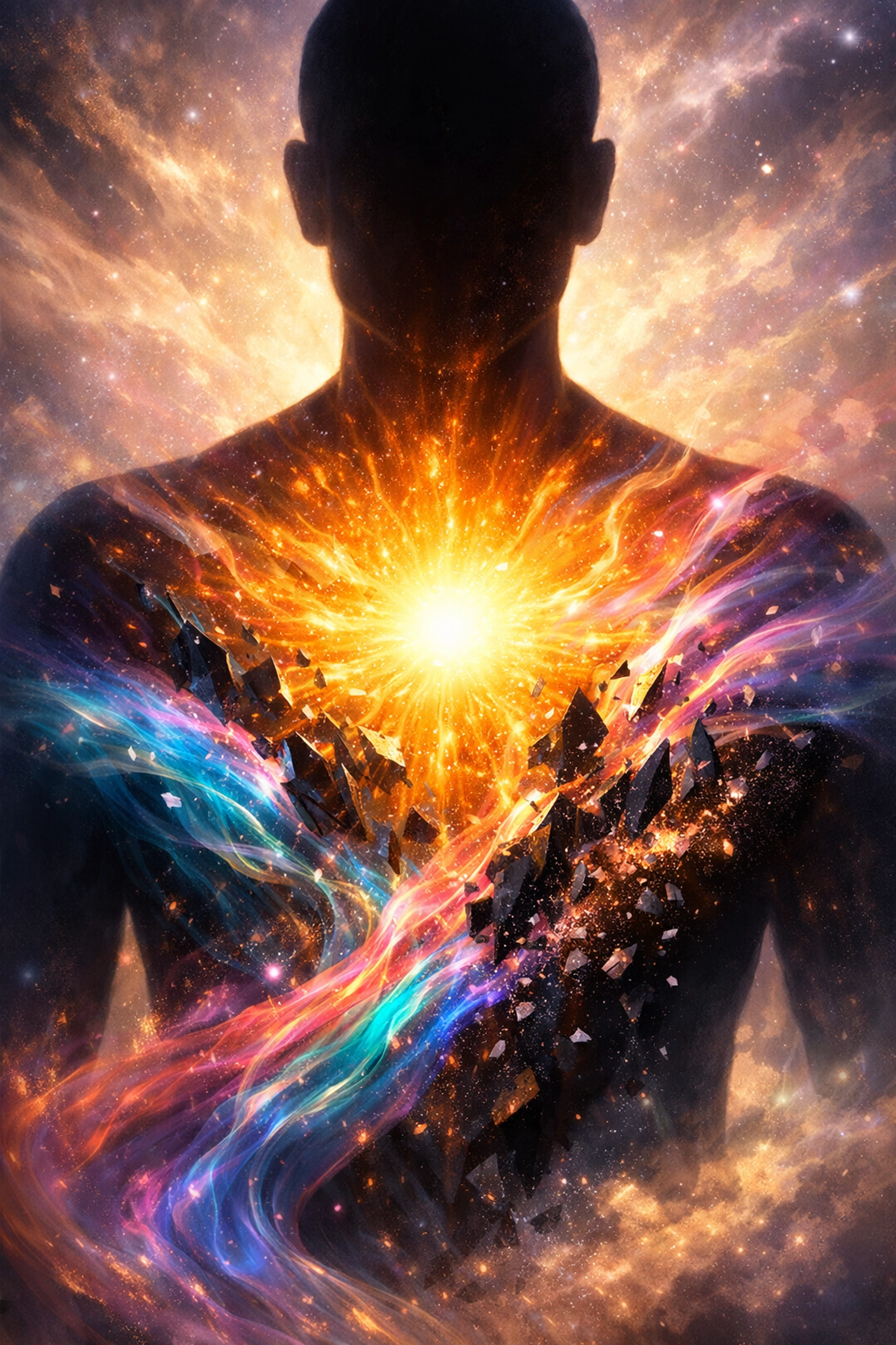 Radiant golden energy in a silhouette representing how to heal myself from trauma.