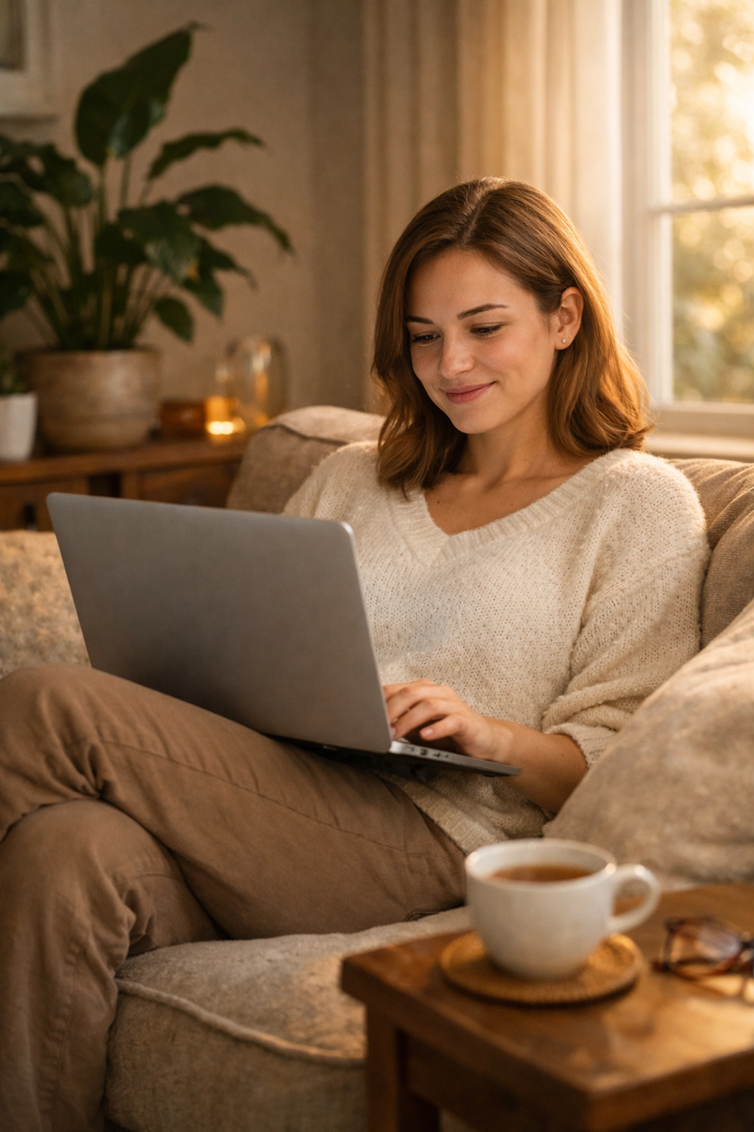 Woman researching Colorado surrogacy information online at home