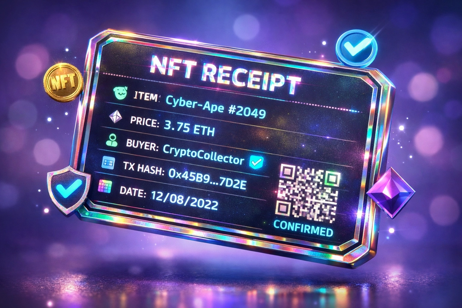 NFT receipt with blockchain verification for crypto payment transactions