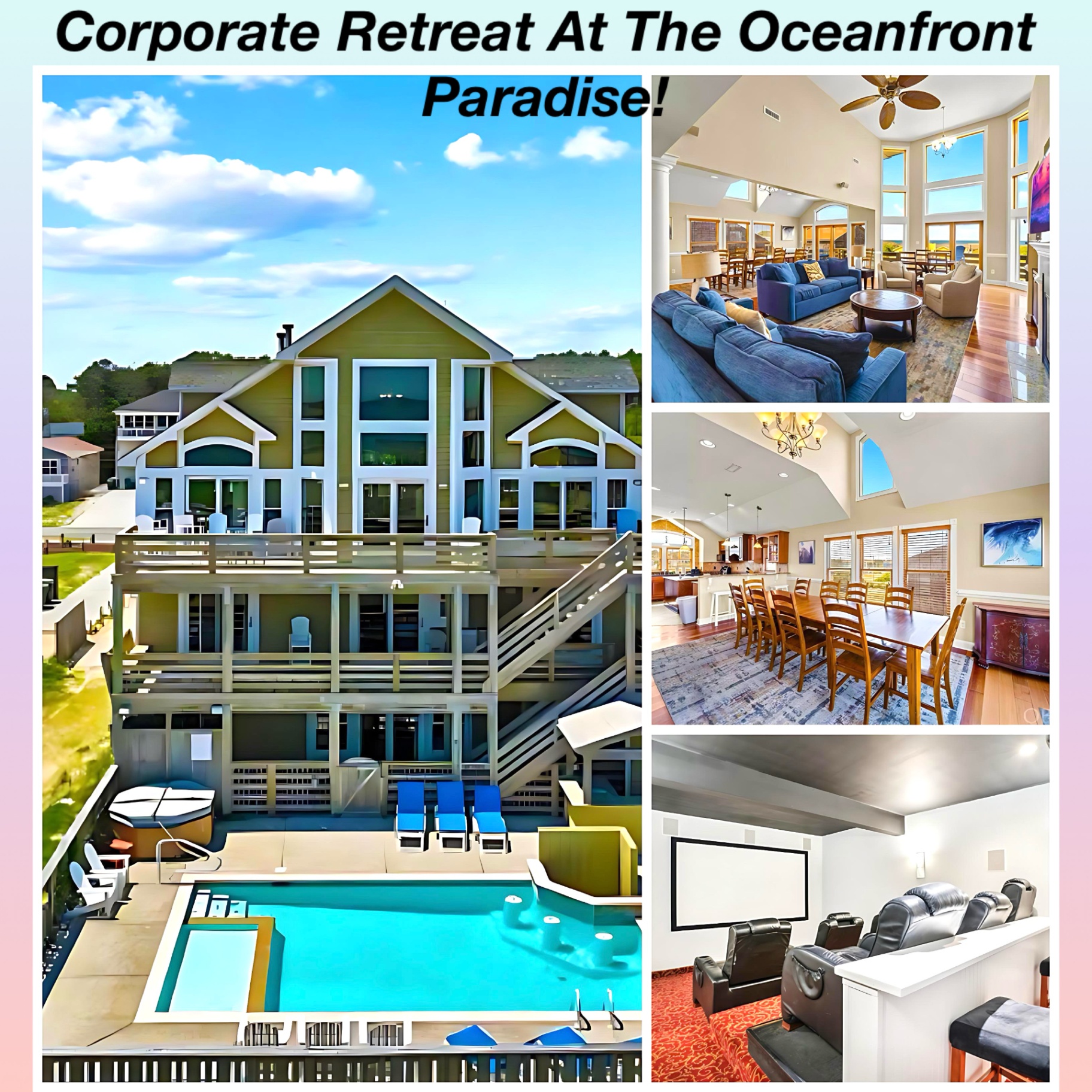 Oceanfront luxury estate featuring a spacious multi-level deck