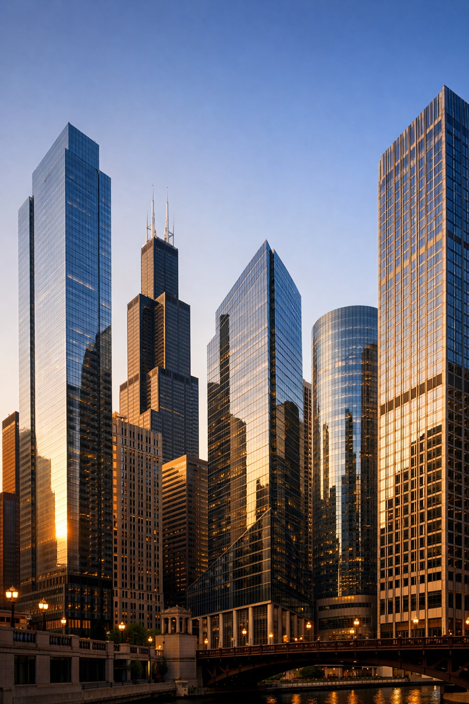 Modern glass skyscrapers in downtown Chicago reflecting professional property portfolio management.