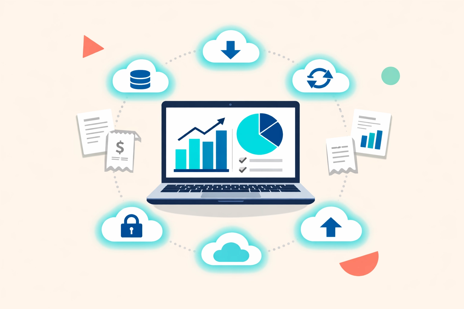 Cloud-based accounting system with financial charts and documents accessible from any device