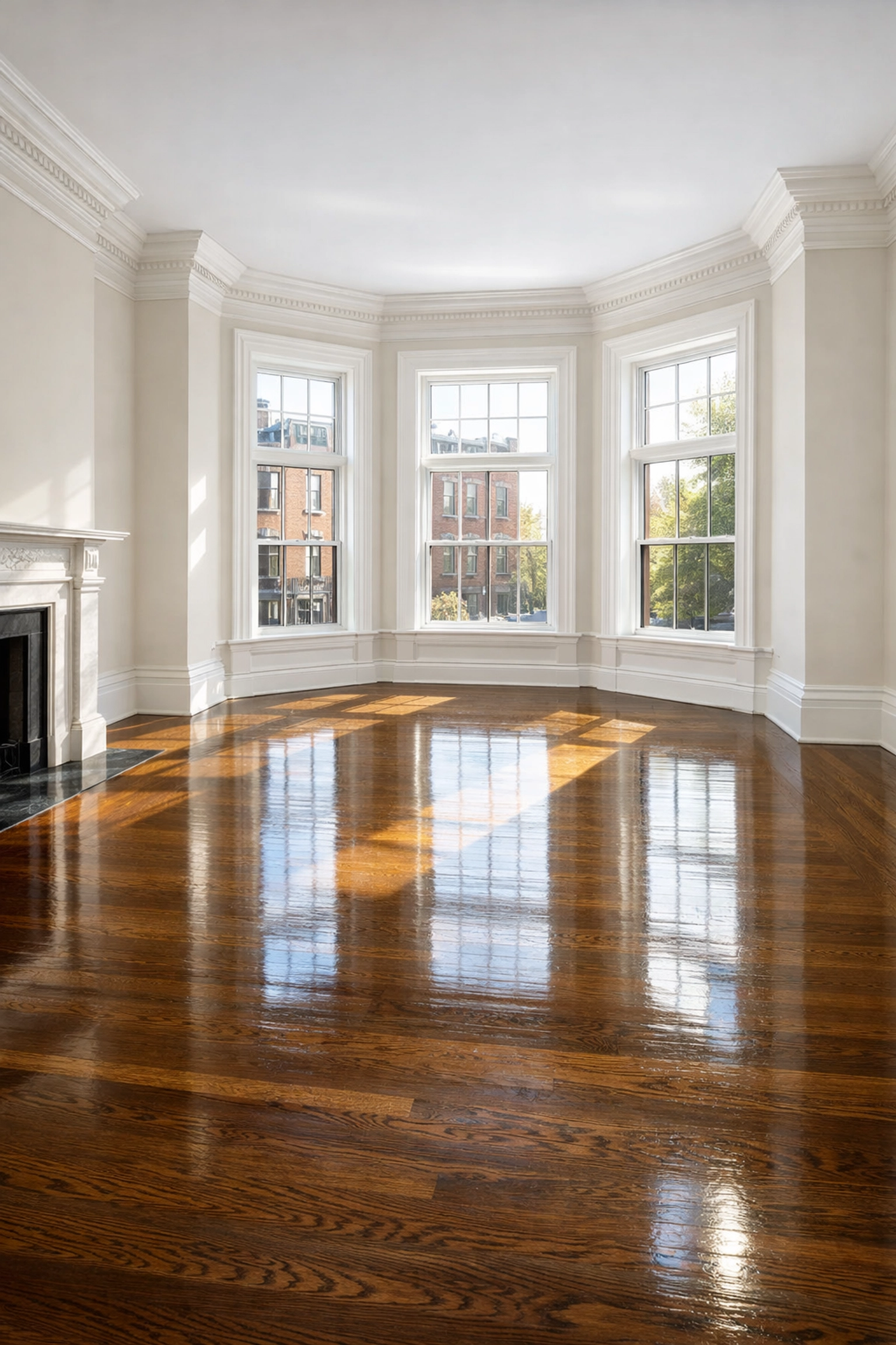 Clean and empty living room in a Massachusetts home ready for move-in cleaning.