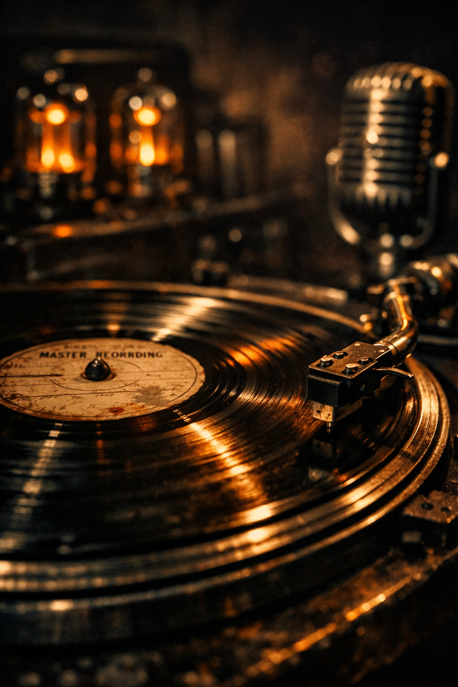 Vintage Sun Records acetate disc on a turntable, representing Elvis Presley's early Memphis recording sessions.