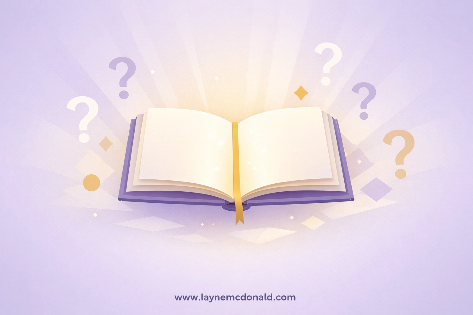 Open journal surrounded by question marks representing emotional reflection and faith-based framing