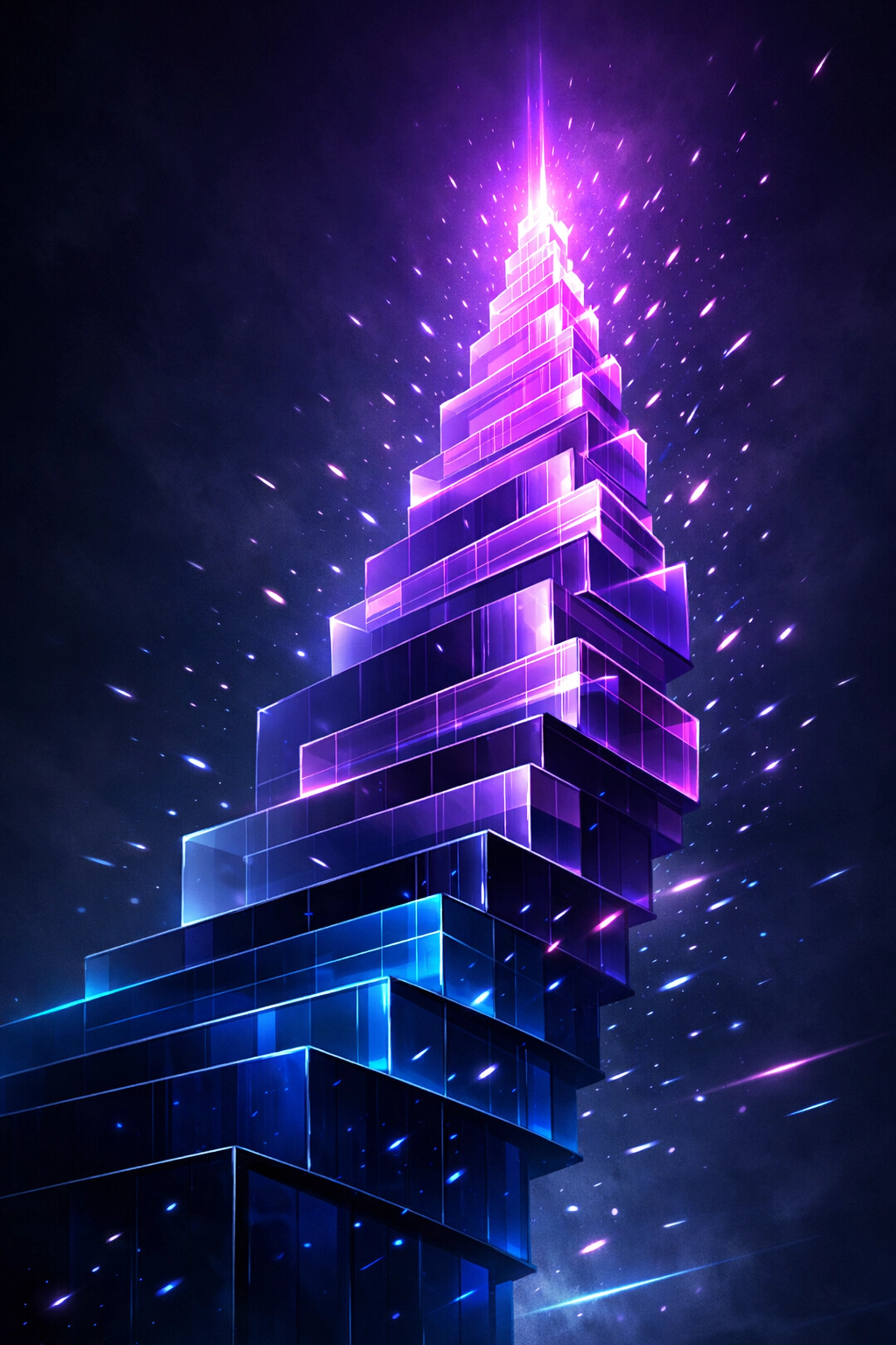 A rising glowing structure representing instant business scalability and growth with an AI receptionist.