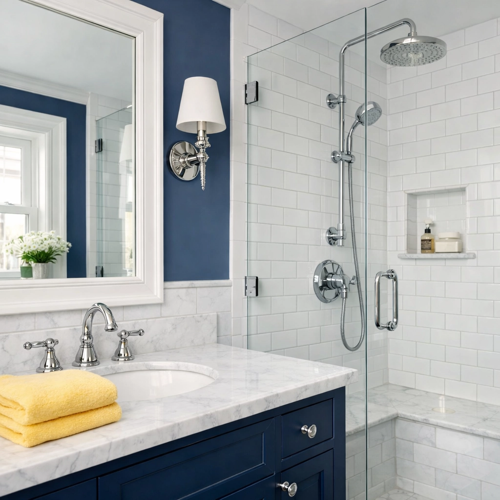 Pristine white subway tile bathroom representing expert Apartment Cleaning Boston services for high-moisture zones.