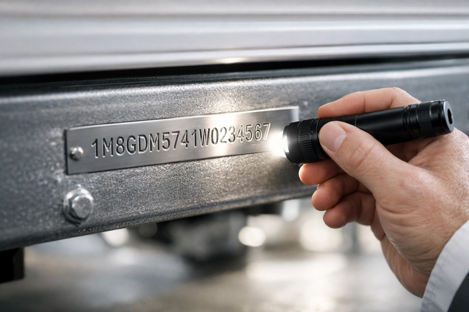 Inspecting a mobile home VIN plate to verify legal title and ensure a secure real estate investment.