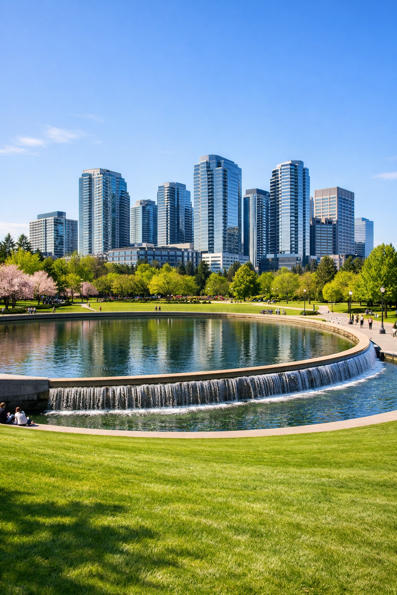 Bellevue Downtown Park green space and skyline reflecting urban luxury living.