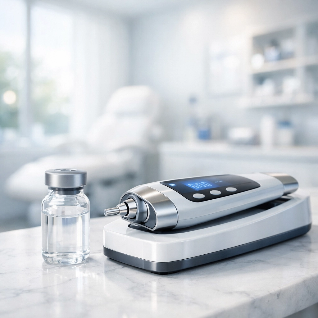 Modern medical consultation room showing injectable Wegovy substitute options for clinical weight loss.