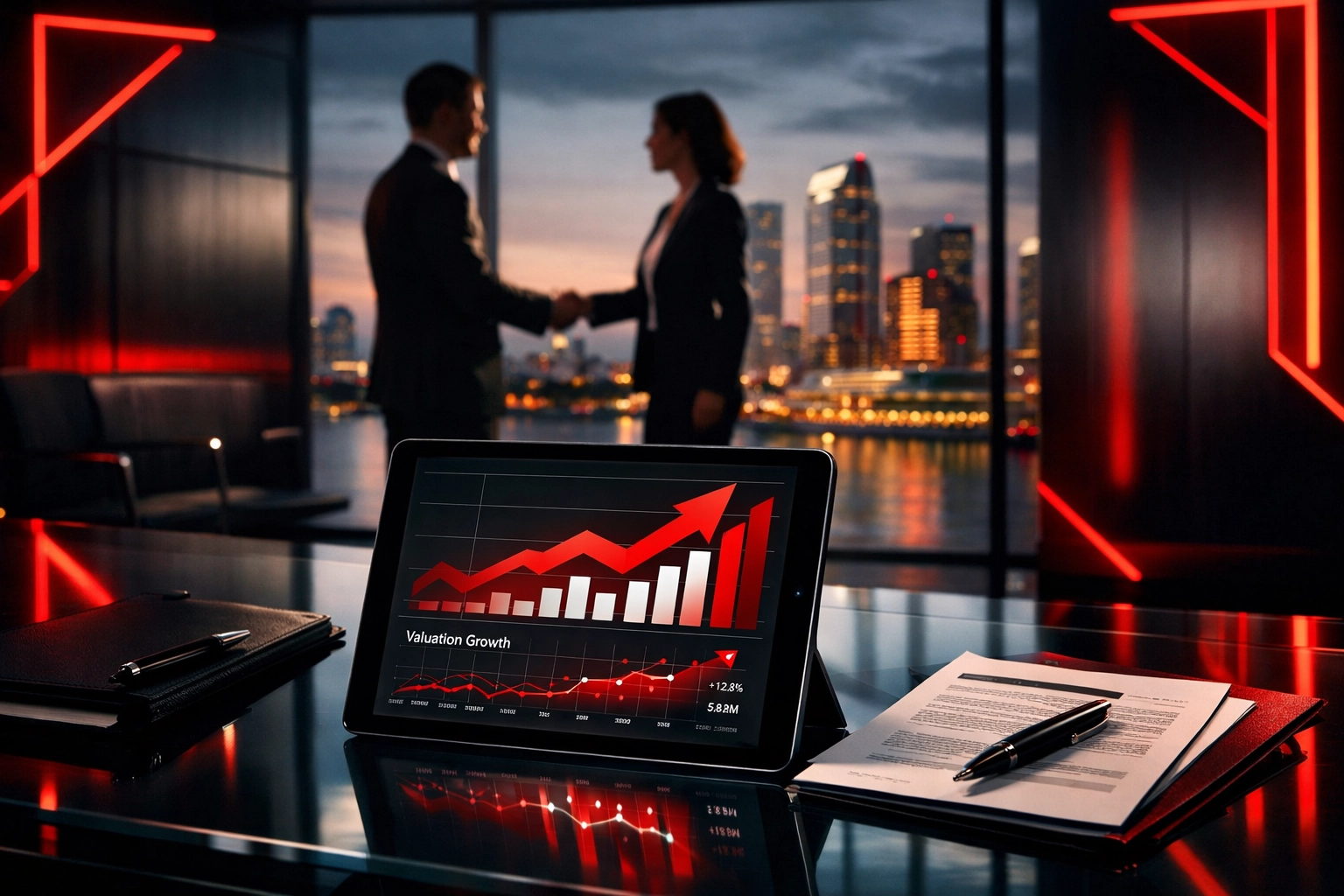 Business broker reviewing digital business valuation charts for e-commerce exit in Tampa Bay