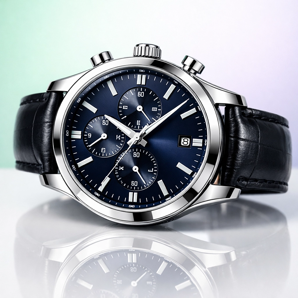 Luxury men's chronograph watch representing a successful bidding strategy in online jewelry auctions.