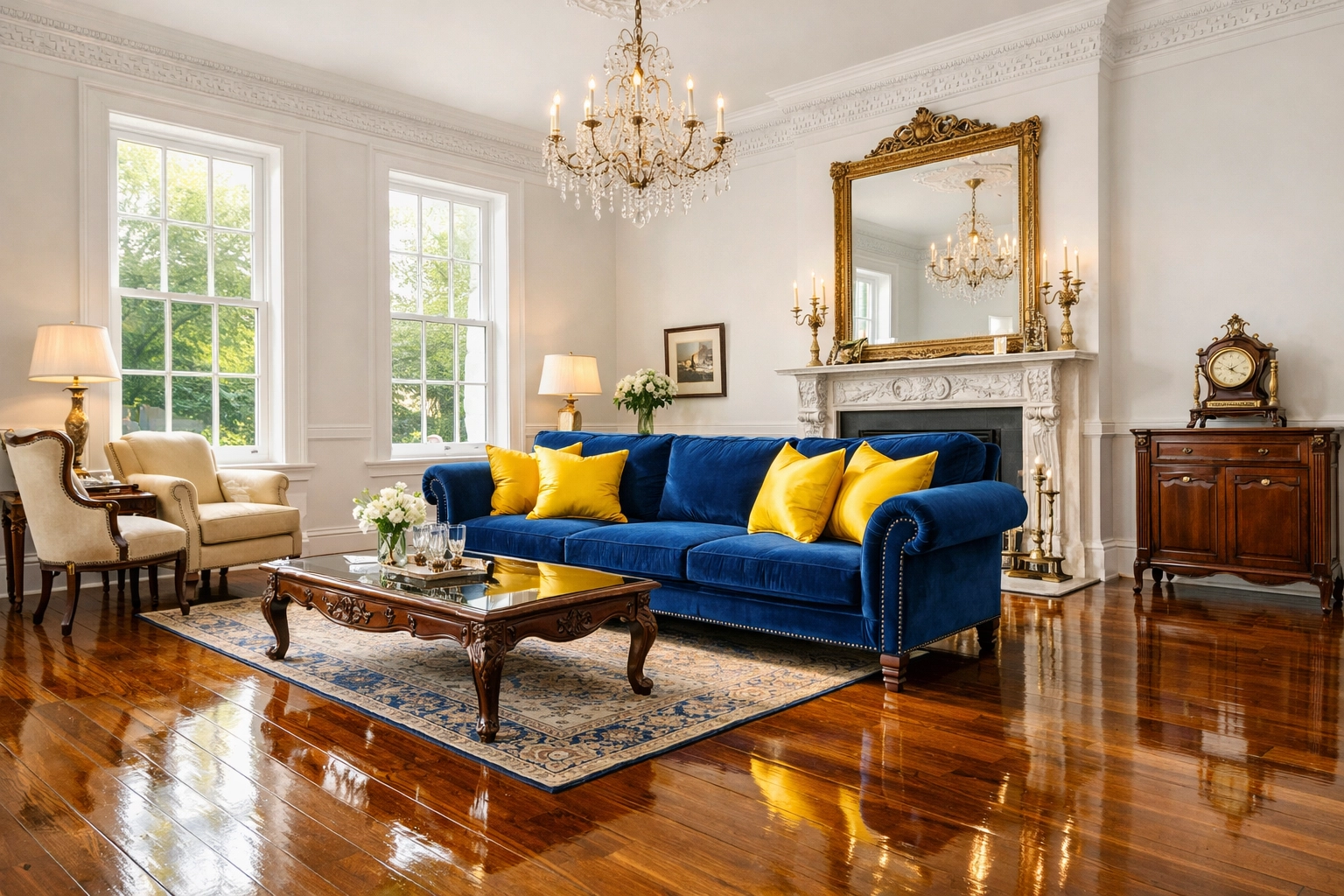 Historic Worcester living room with polished floors after a professional deep cleaning Worcester.
